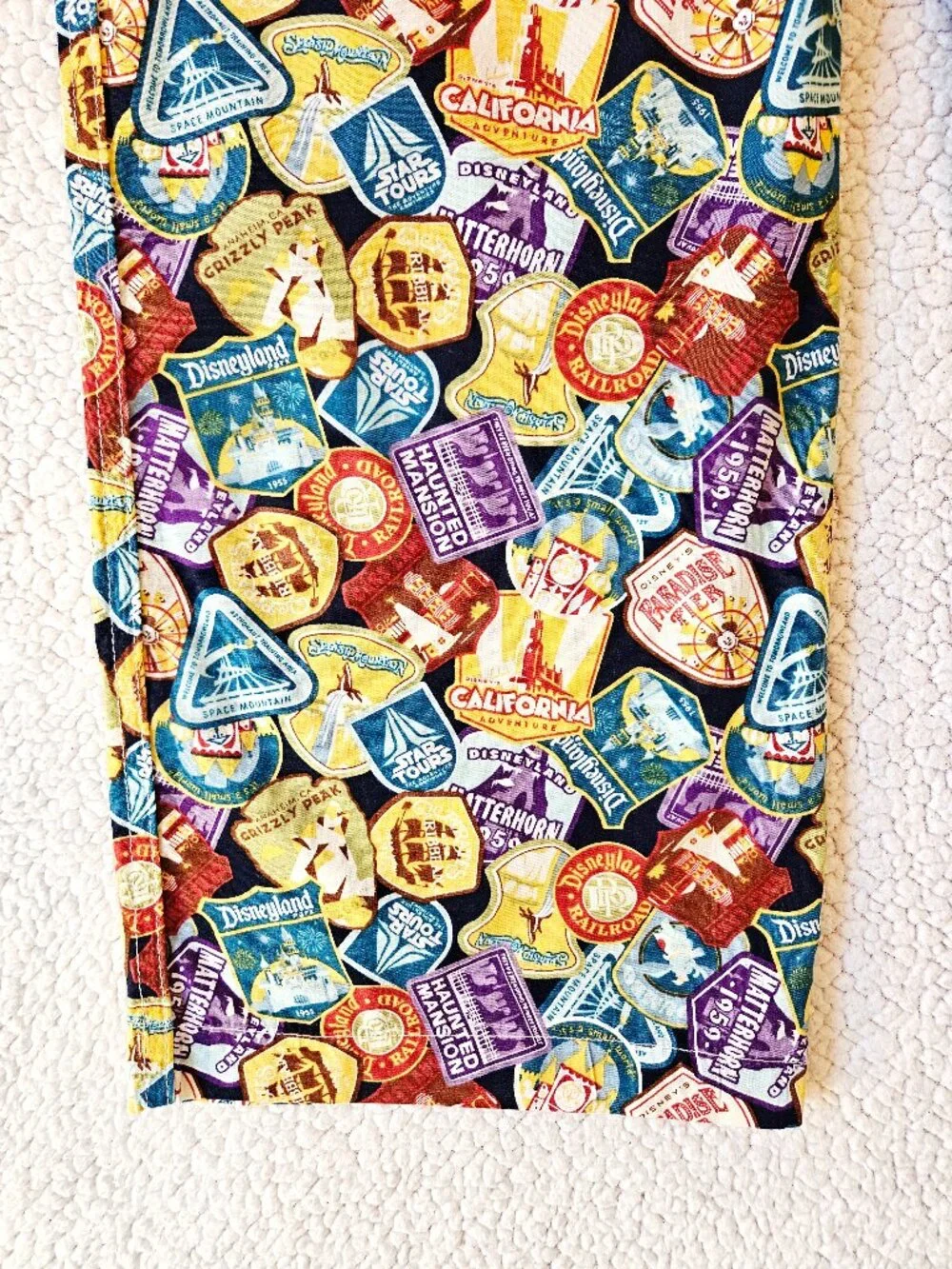 Disney Parks Ride Attractions Print Lounge Pajama Pants Cotton Unisex Women's S - Picture 3 of 6